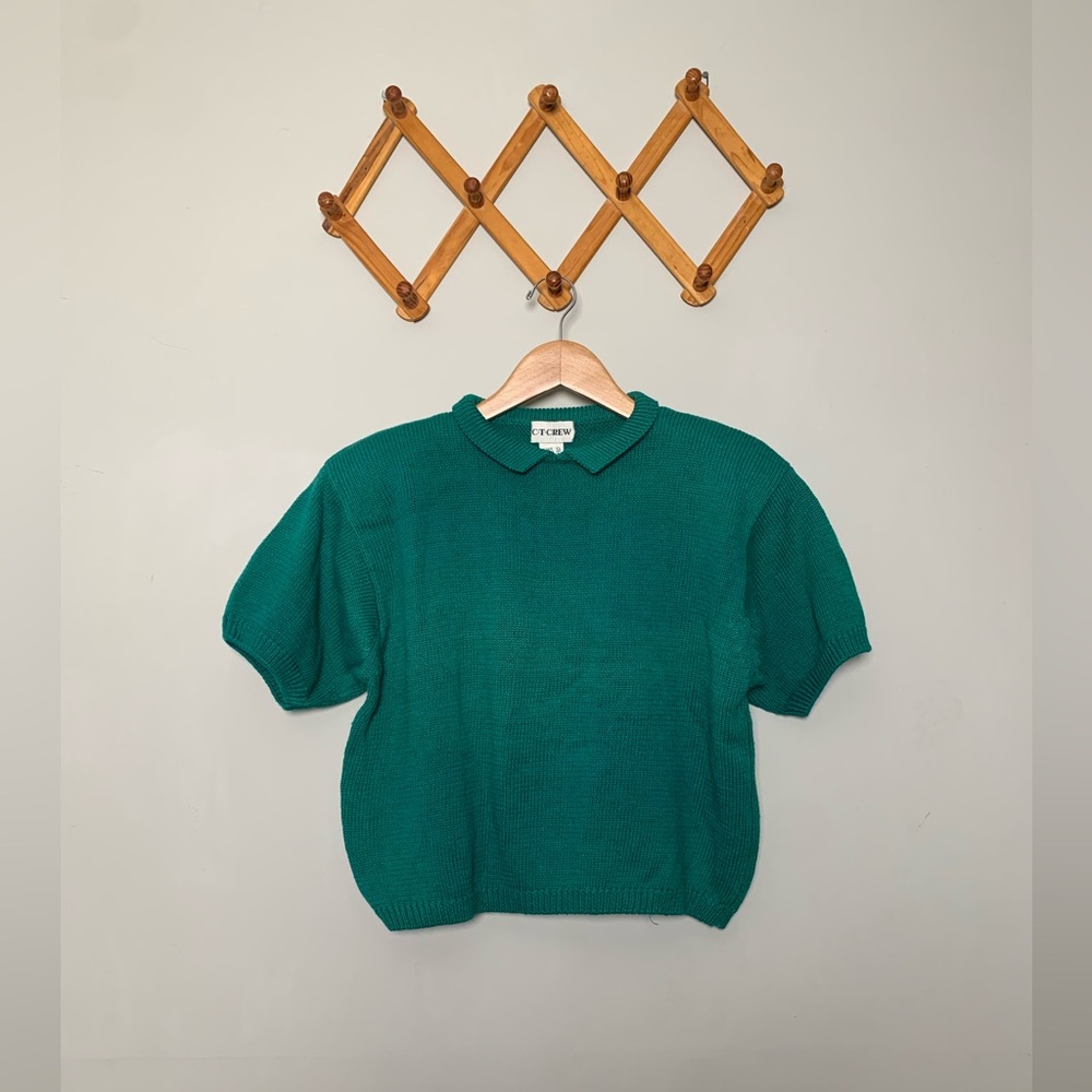 New Women’s Vintage CT Crew Green Collared Short Sleeve Sweater Shirt SZ M